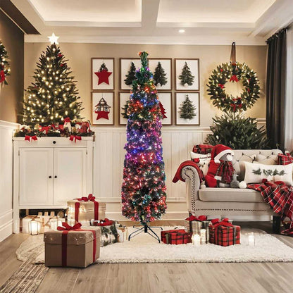 Artificial Slim Christmas Tree with Stand 6 ft Fiber Optic