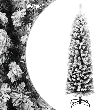 Christmas Tree Green with White Flocked Snow PVC, Steel Slim
