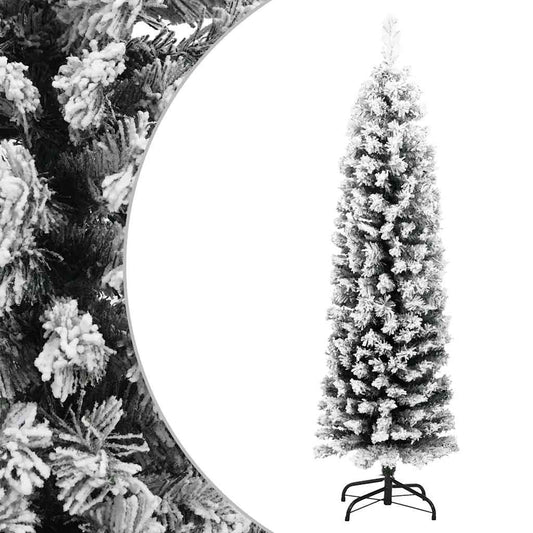 Christmas Tree Green with White Flocked Snow PVC, Steel Slim