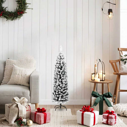 Christmas Tree Green with White Flocked Snow PVC, Steel Slim