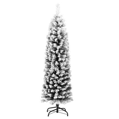 Christmas Tree Green with White Flocked Snow PVC, Steel Slim