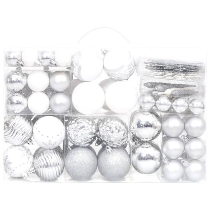 108 Piece Christmas Bauble Set Silver and White
