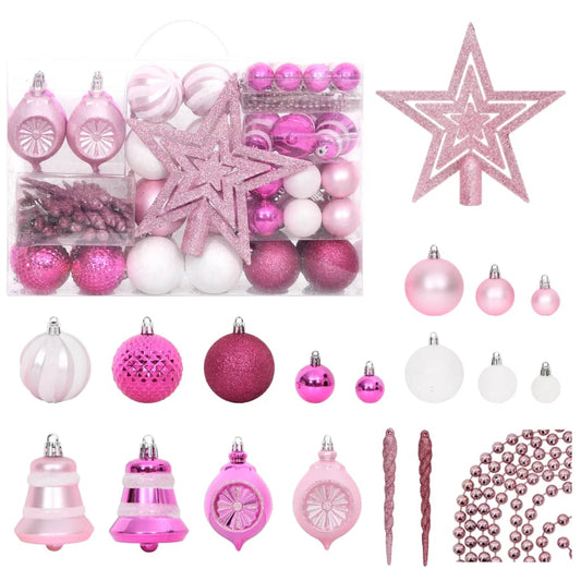 Christmas Bauble Set White and Pink Plastic Various Lightweight
