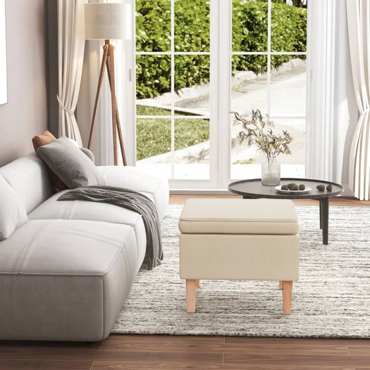 Stool Cream Polyester fabric, rubber wood Compact Durable Stool