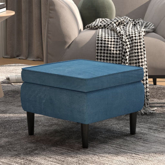 Stool Blue Velvet, rubber wood Medium Modern Footstool Square