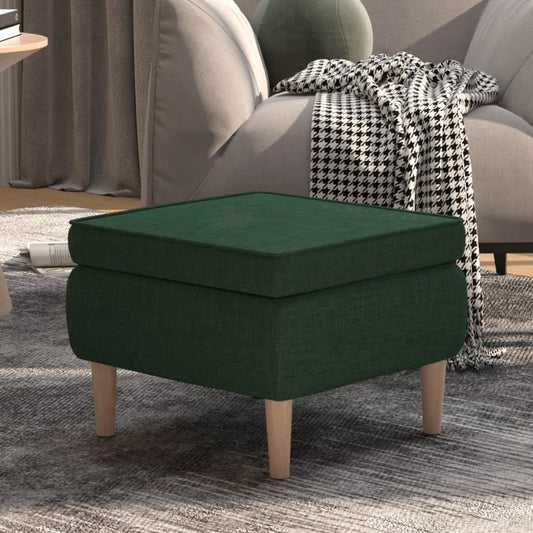 Stool Dark Green Fabric (Polyester), Rubber Wood Compact Footrest
