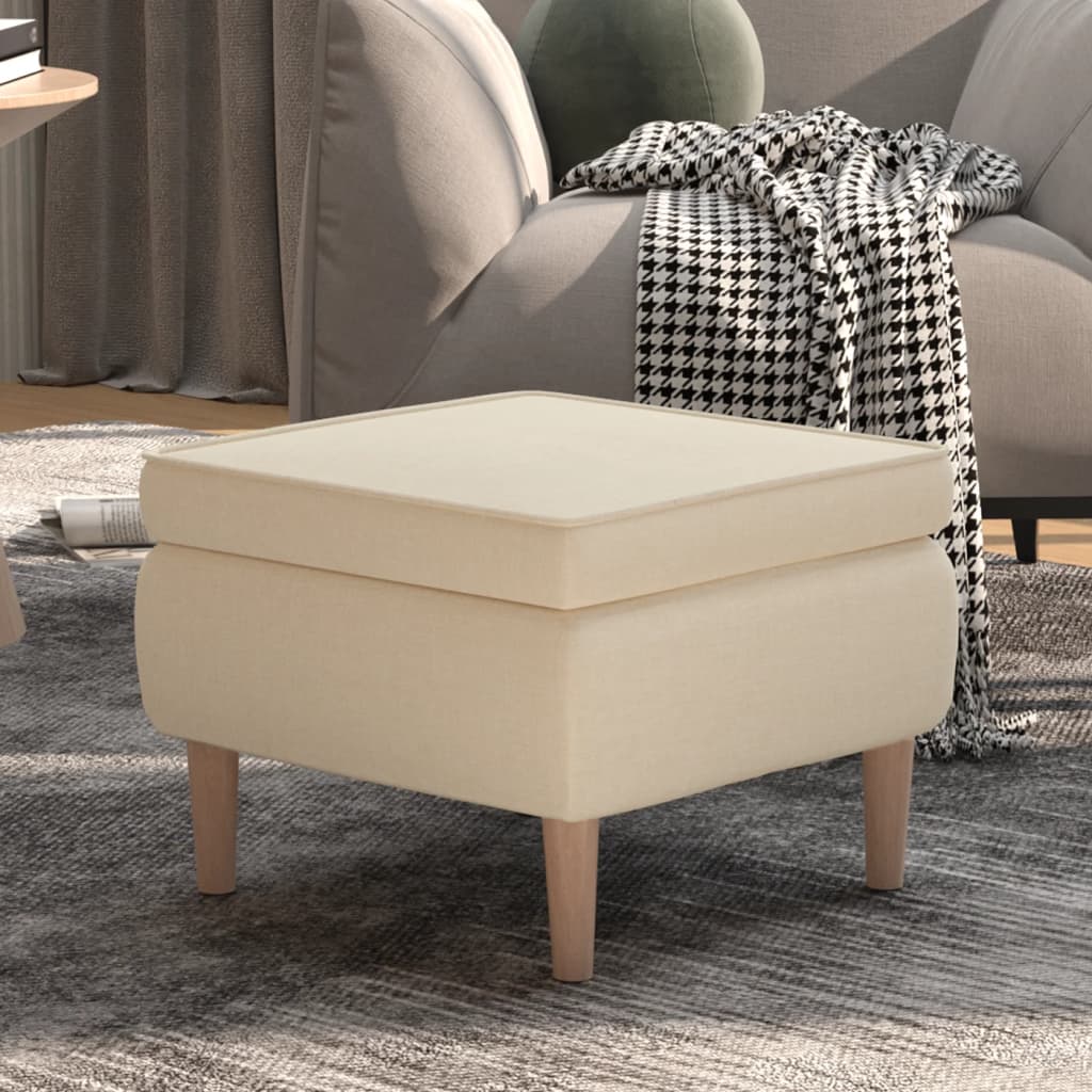 Stool Cream Polyester Medium Footrest Footstool Square
