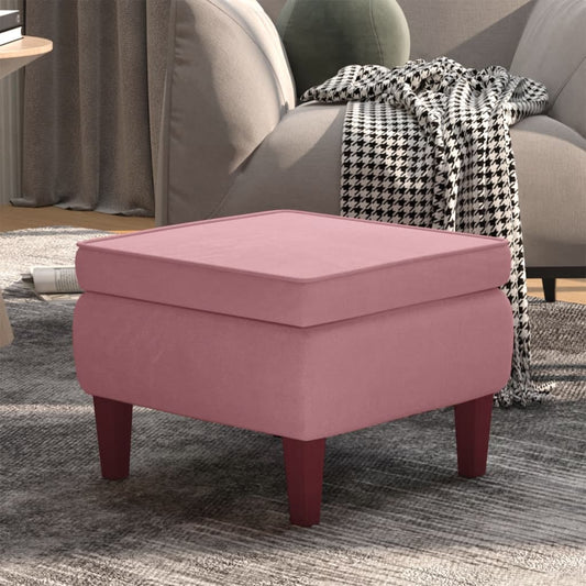 Stool Pink Velvet, Rubber Wood 20.5x20.5x16.5 in Footstool