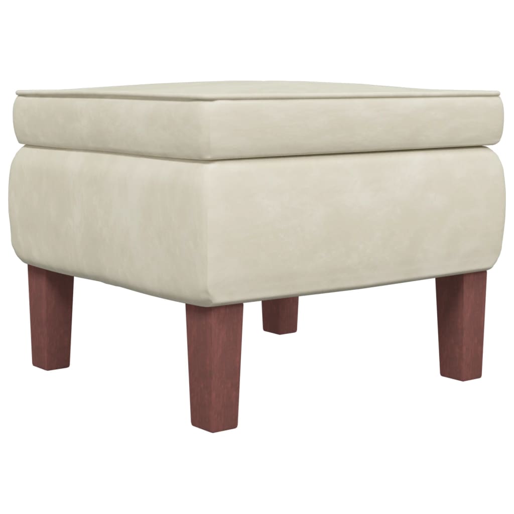 Stool Cream Velvet (100% polyester), rubber wood