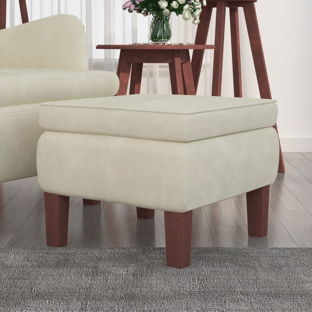 Stool Cream Velvet (100% polyester), rubber wood
