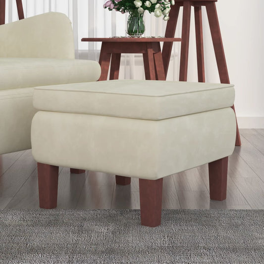 Stool Cream Velvet (100% polyester), rubber wood