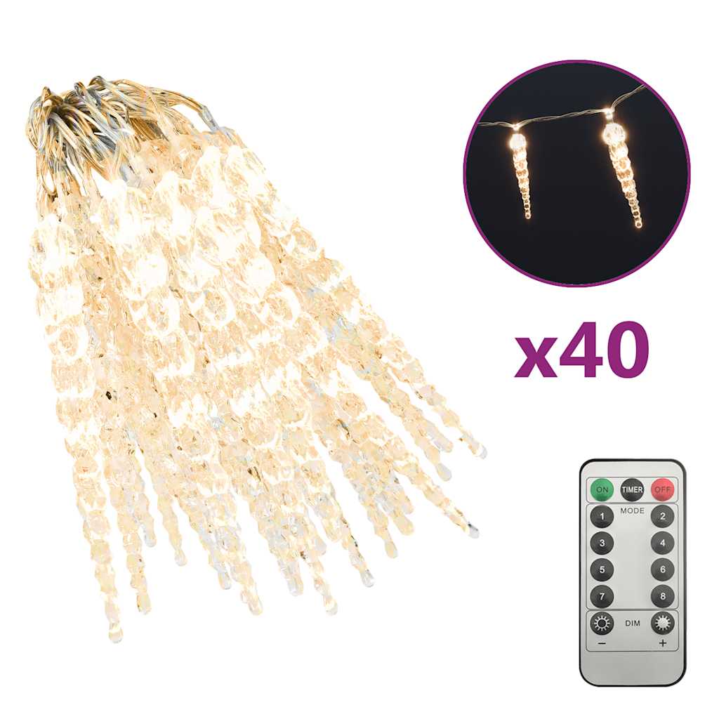 Christmas Icicle Lights 40 pcs Warm White Acrylic Remote Control