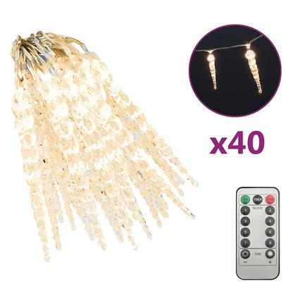 Christmas Icicle Lights 40 pcs Warm White Acrylic Remote Control
