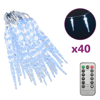 Christmas Icicle Lights 40 pcs Cold White Acrylic Remote Control