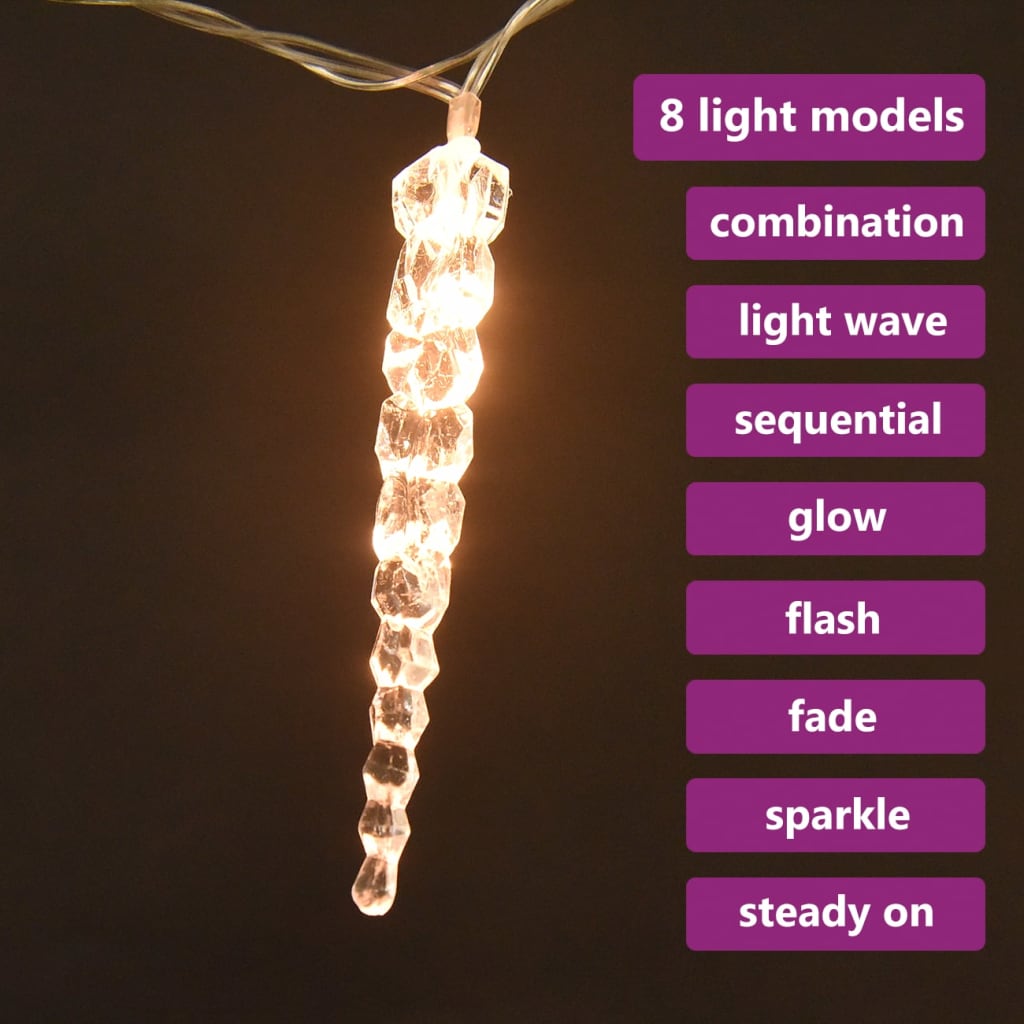 Christmas Icicle Lights 100 pcs Warm White Acrylic