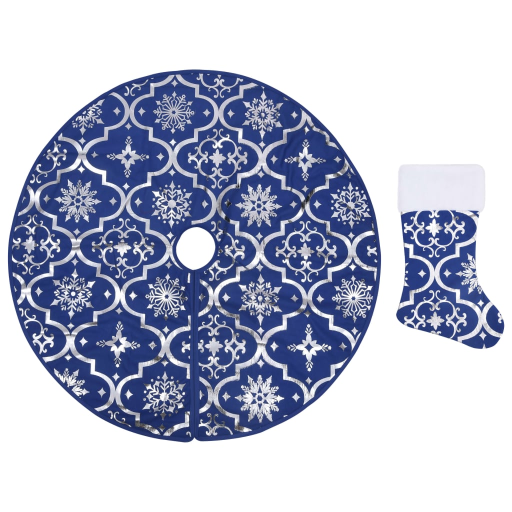 Luxury Christmas Tree Skirt with Sock Blue 5 ft Fabric
