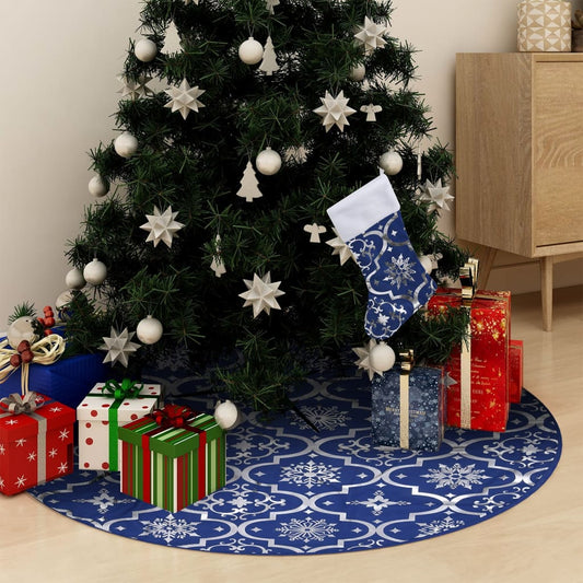 Luxury Christmas Tree Skirt with Sock Blue 5 ft Fabric