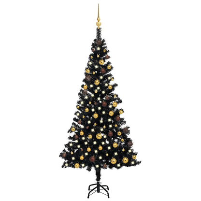Artificial Pre-lit Christmas Tree with Ball Set Black 70.9" PVC