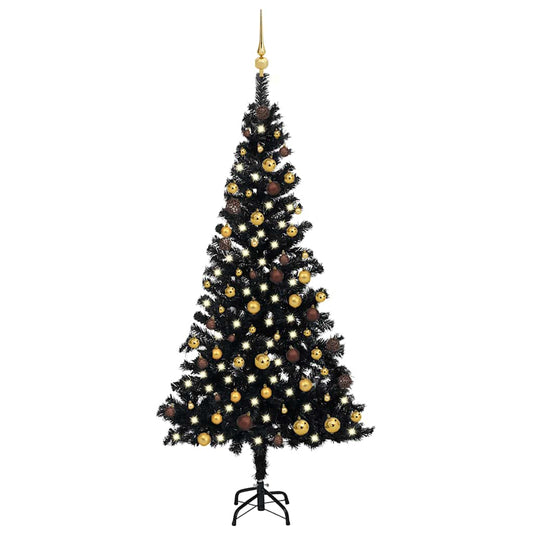 Artificial Pre-lit Christmas Tree with Ball Set Black 70.9" PVC