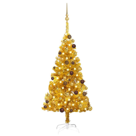 Artificial Pre-lit Christmas Tree with Ball Set Gold 47.2" PET