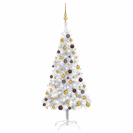 Artificial Pre-lit Christmas Tree with Ball Set Silver 59.1" PET