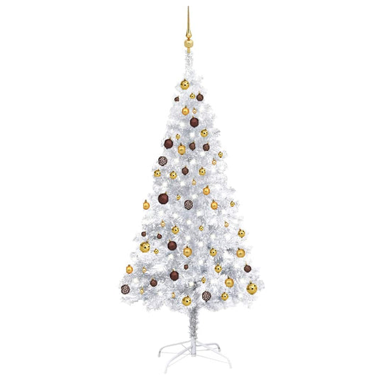 Artificial Pre-lit Christmas Tree with Ball Set Silver 70.9" PET