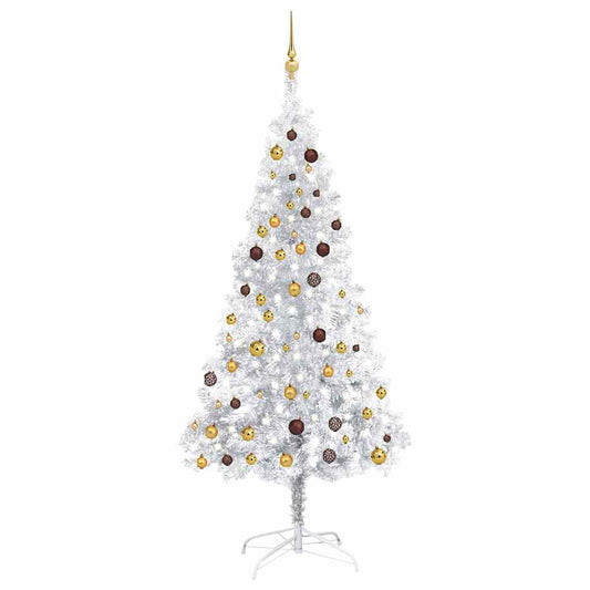 Artificial Pre-lit Christmas Tree with Ball Set Silver 82.7" PET