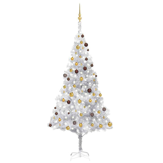 Artificial Pre-lit Christmas Tree with Ball Set Silver 94.5" PET
