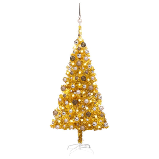 Artificial Pre-lit Christmas Tree with Ball Set Gold 47.2" PET