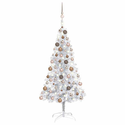 Artificial Pre-lit Christmas Tree with Ball Set Silver 47.2" PET