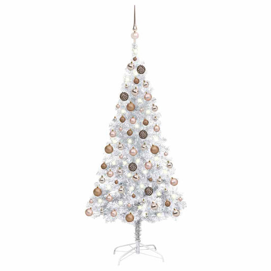 Artificial Pre-lit Christmas Tree with Ball Set Silver 47.2" PET