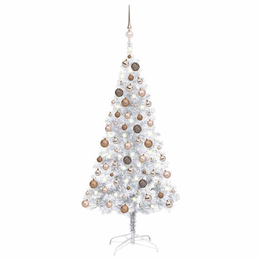 Artificial Pre-lit Christmas Tree with Ball Set Silver 59.1" PET