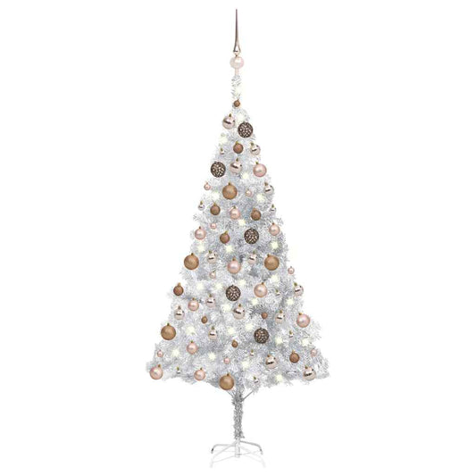 Artificial Pre-lit Christmas Tree with Ball Set Silver 70.9" PET