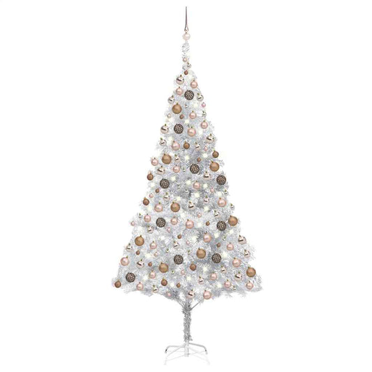 Artificial Pre-lit Christmas Tree with Ball Set Silver 82.7" PET