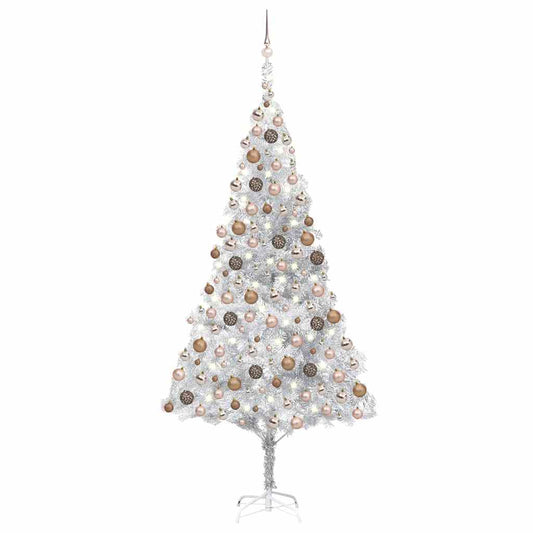 Artificial Pre-lit Christmas Tree with Ball Set Silver 94.5" PET