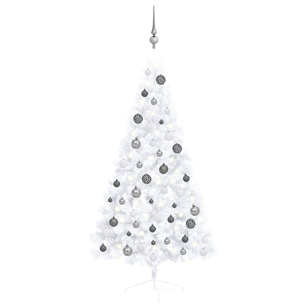 Artificial Half Pre-lit Christmas Tree with Ball Set White 59.1"