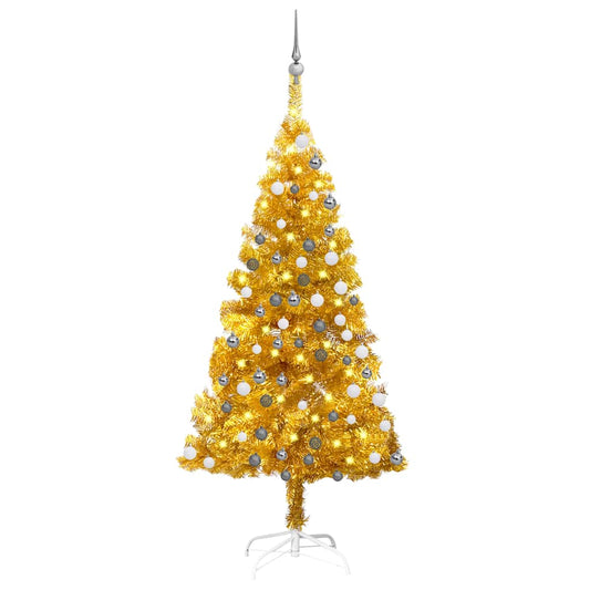 Artificial Pre-lit Christmas Tree with Ball Set Gold 59.1" PET