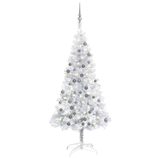 Artificial Pre-lit Christmas Tree with Ball Set Silver 47.2" PET