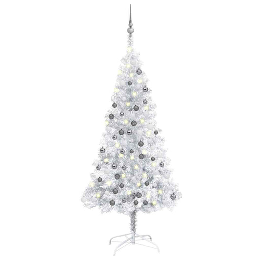 Artificial Pre-lit Christmas Tree with Ball Set Silver 59.1" PET