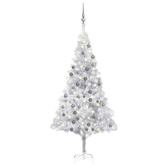 Artificial Pre-lit Christmas Tree with Ball Set Silver 70.9" PET