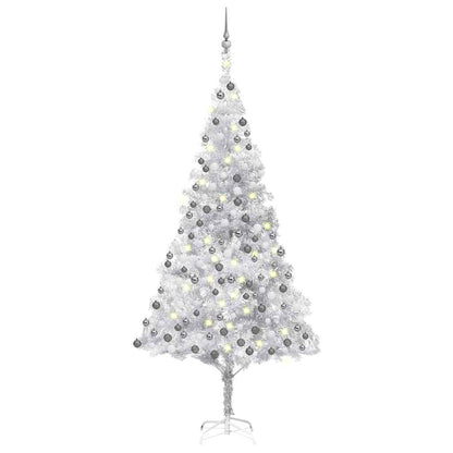 Artificial Pre-lit Christmas Tree with Ball Set Silver 94.5" PET