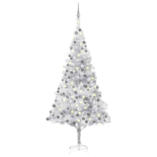 Artificial Pre-lit Christmas Tree with Ball Set Silver 94.5" PET