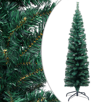 Slim Artificial Pre-lit Christmas Tree with Stand Green 59.1" PVC
