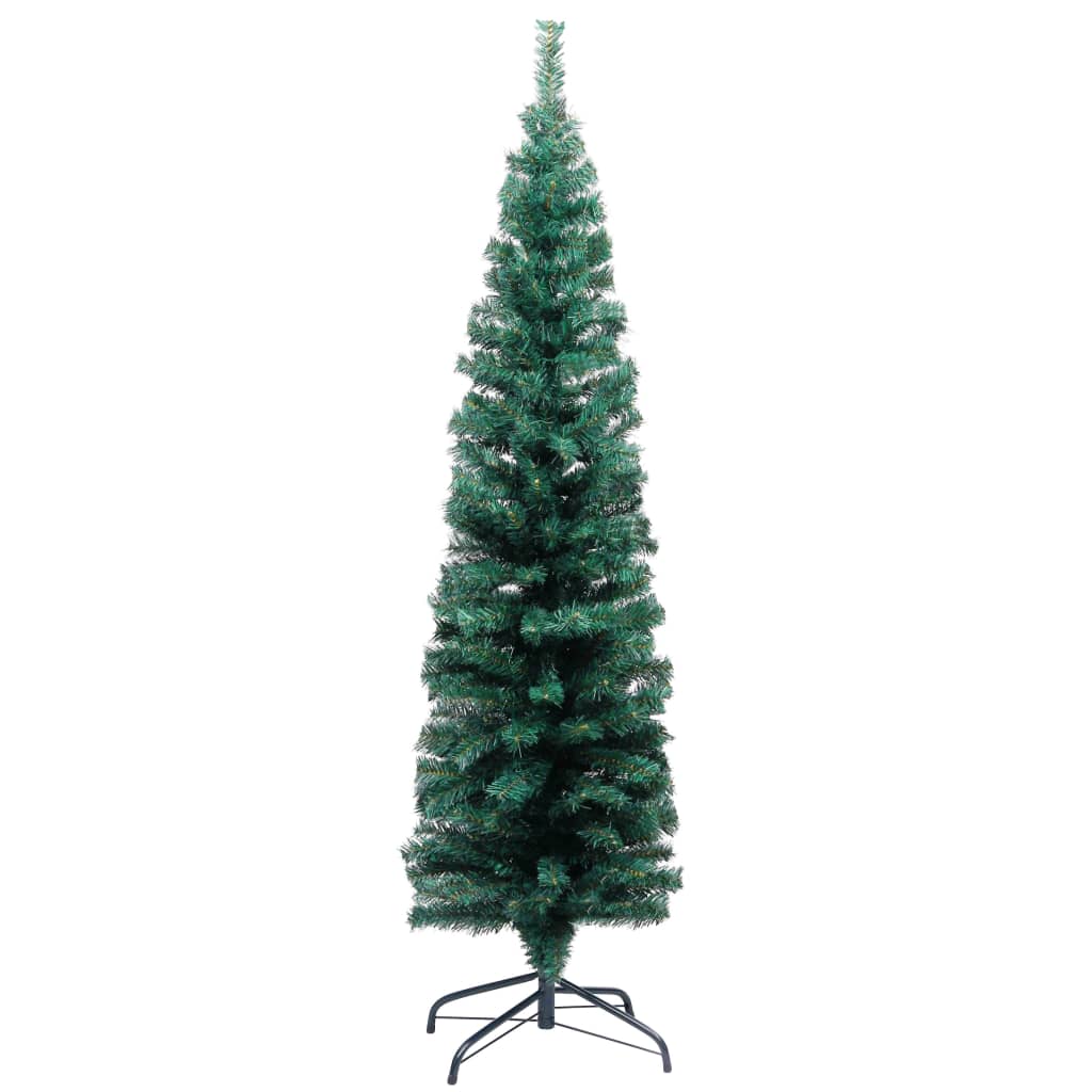 Slim Artificial Pre-lit Christmas Tree with Stand Green 59.1" PVC