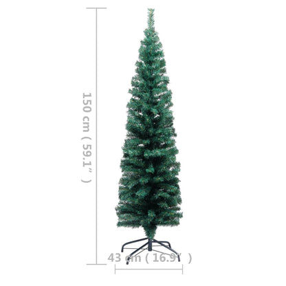 Slim Artificial Pre-lit Christmas Tree with Stand Green 59.1" PVC
