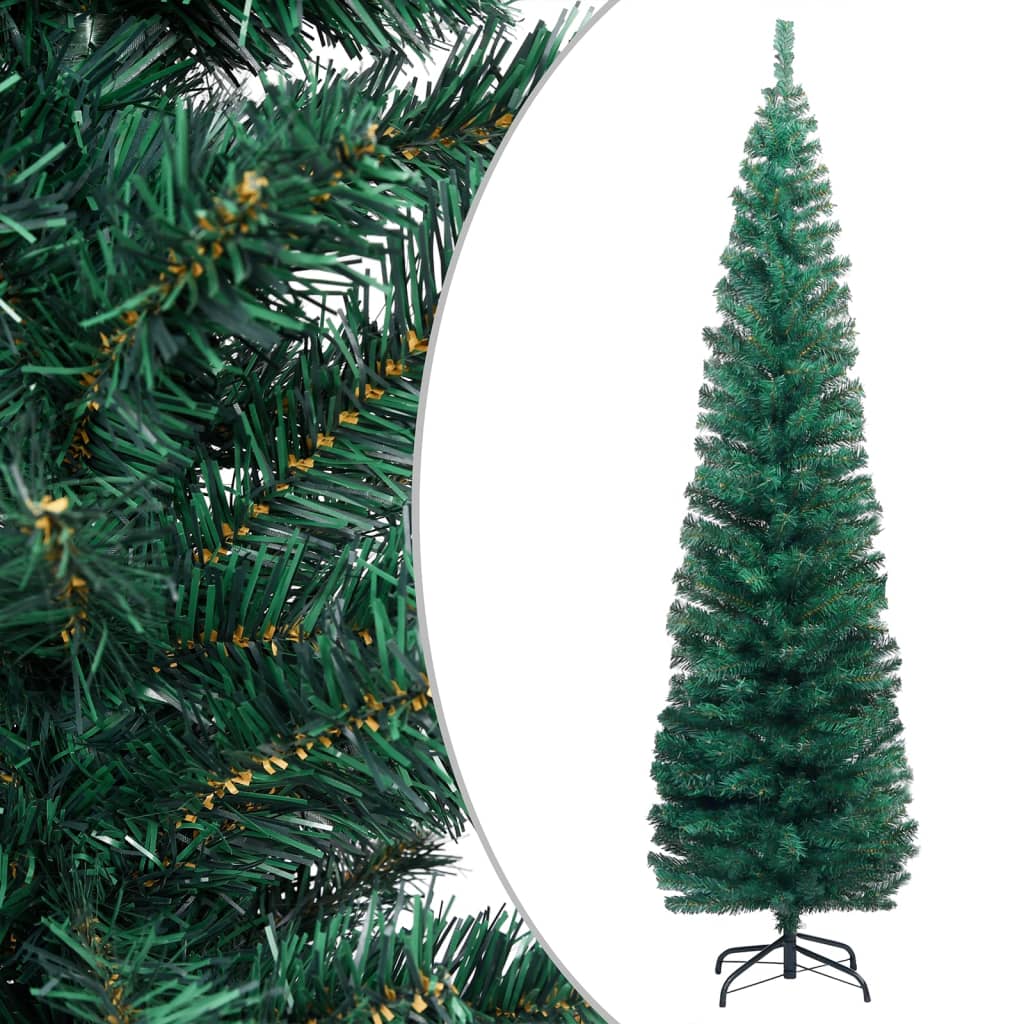 Slim Artificial Pre-lit Christmas Tree with Stand Green 94.5" PVC