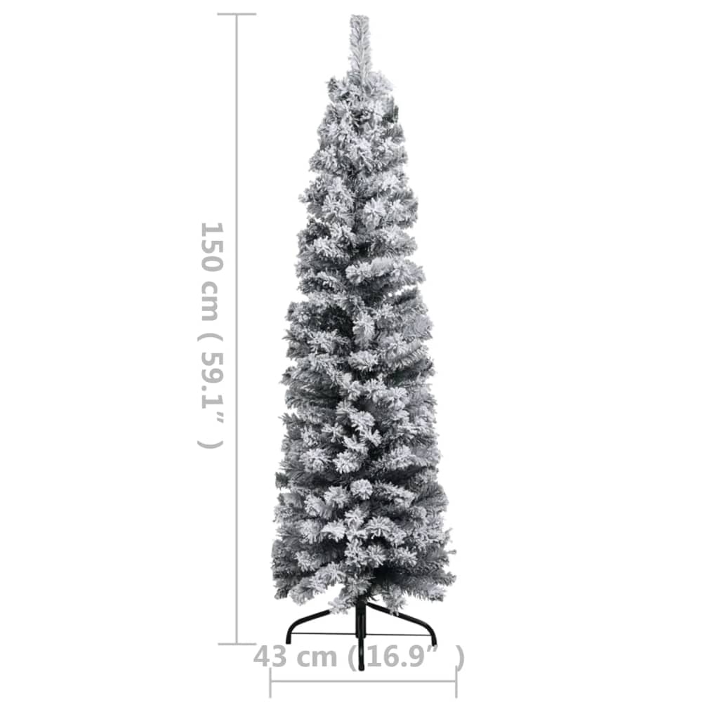 Slim Pre-lit Christmas Tree with Flocked Snow Green 59.1" PVC