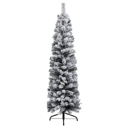 Slim Pre-lit Christmas Tree with Flocked Snow Green 70.9" PVC