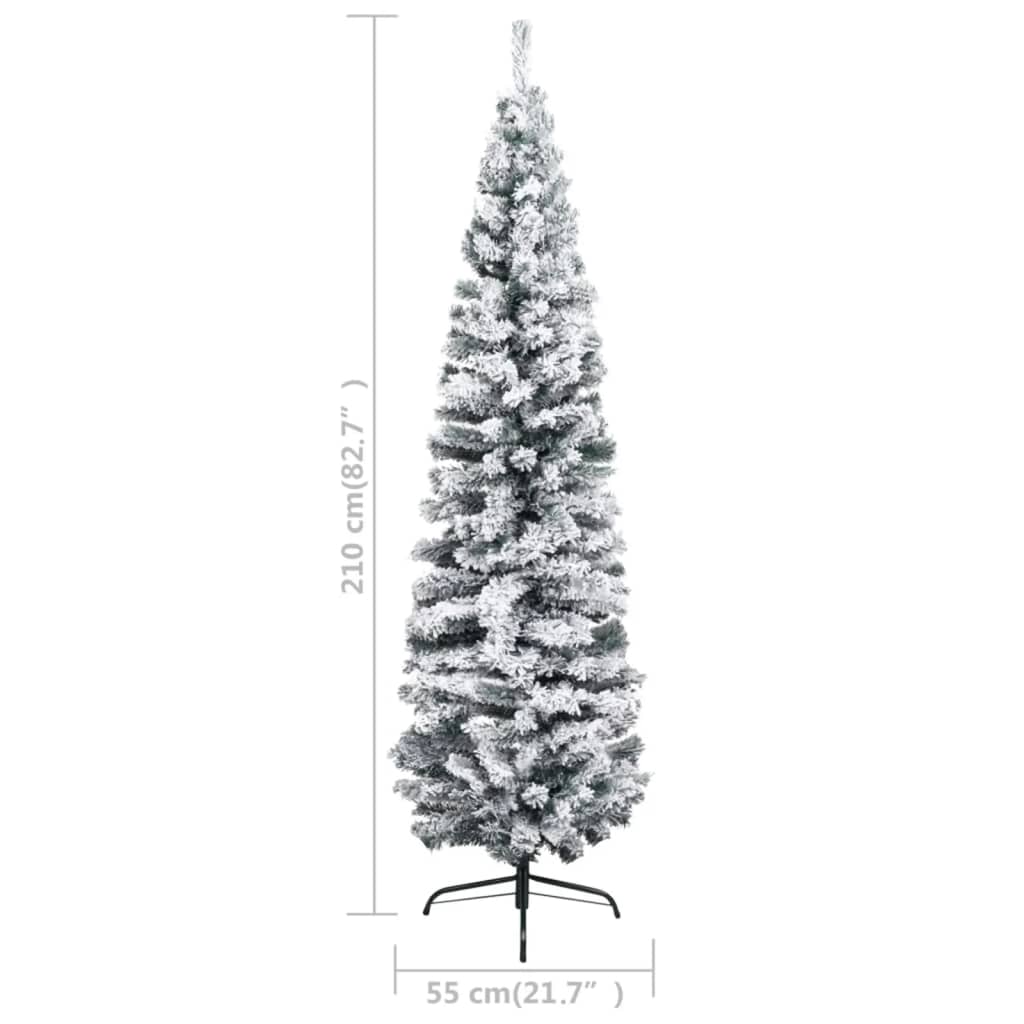 Slim Pre-lit Christmas Tree with Flocked Snow Green 82.7" PVC