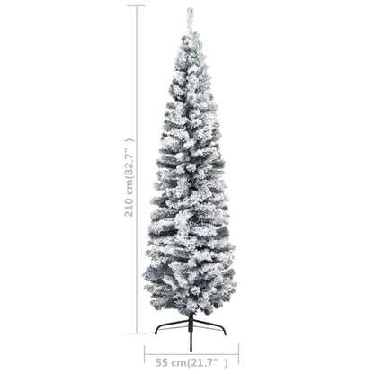 Slim Pre-lit Christmas Tree with Flocked Snow Green 82.7" PVC